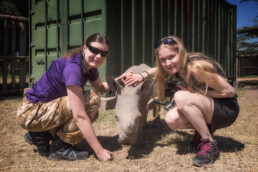 Piritta and Niina with Ringo the Rhino in Ol Pejeta Conservancy, Kenya